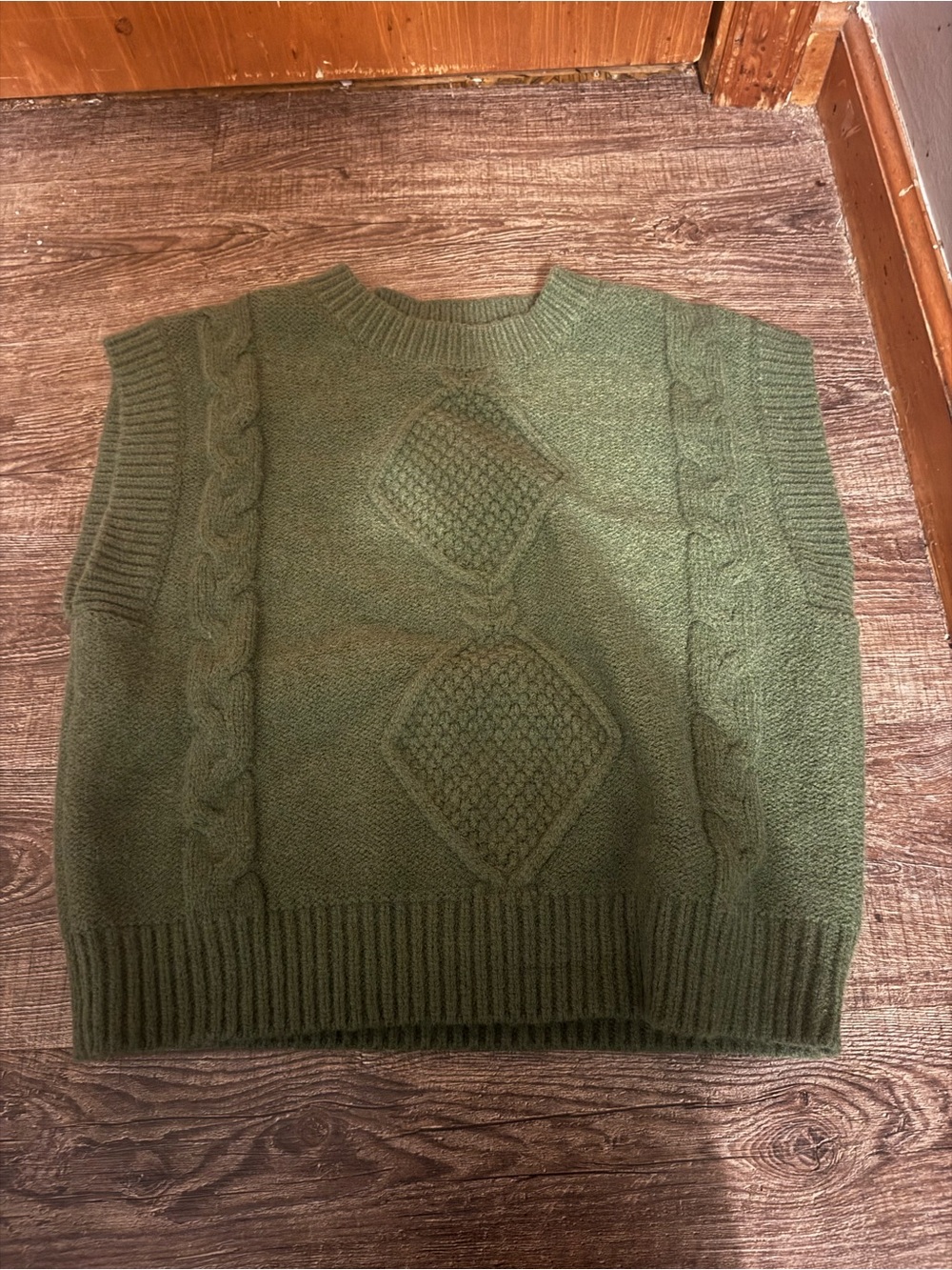 Olive Green Cable Knit Crew Neck Sweater Vest